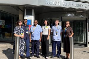 Marie Curie and North Mid leaders outside the hospital