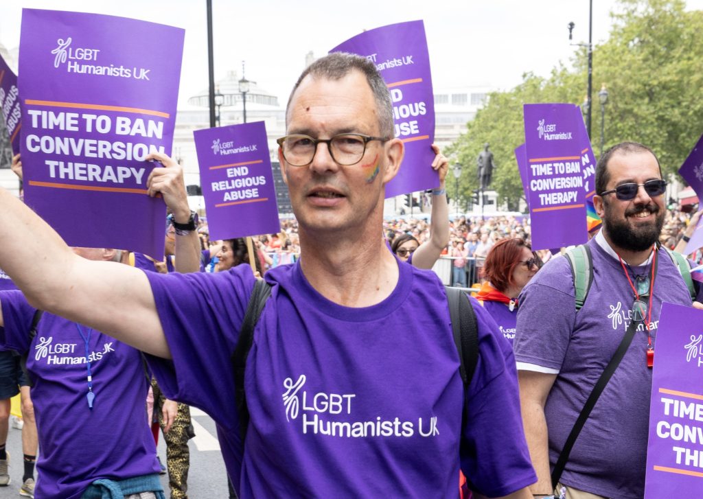 Nick Baldwin at London Pride in 2023 (credit Humanists UK)