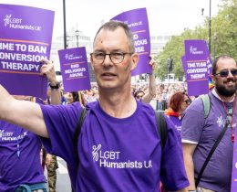 Nick Baldwin at London Pride in 2023 (credit Humanists UK)