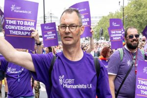 Nick Baldwin at London Pride in 2023 (credit Humanists UK)