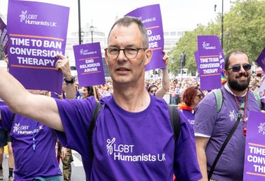 Nick Baldwin at London Pride in 2023 (credit Humanists UK)