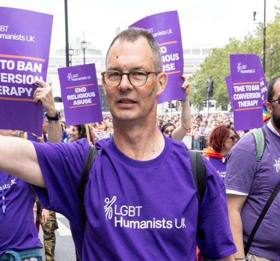 Nick Baldwin at London Pride in 2023 (credit Humanists UK)