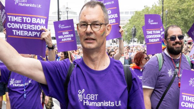 Nick Baldwin at London Pride in 2023 (credit Humanists UK)