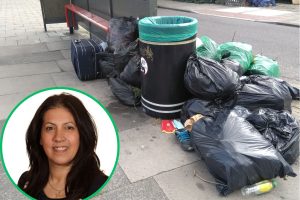 Street litter in Enfield and (inset) cabinet member Maria Alexandrou