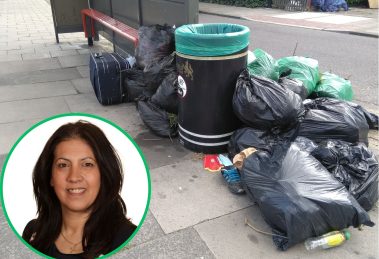 Street litter in Enfield and (inset) cabinet member Maria Alexandrou