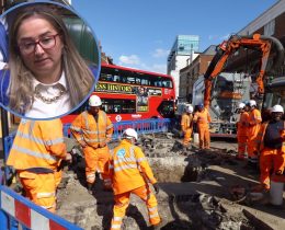 Thames Water dig up Enfield Town last week and (inset) Labour MP Feryal Clark