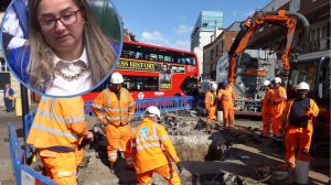 Thames Water dig up Enfield Town last week and (inset) Labour MP Feryal Clark