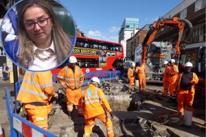 Thames Water dig up Enfield Town last week and (inset) Labour MP Feryal Clark