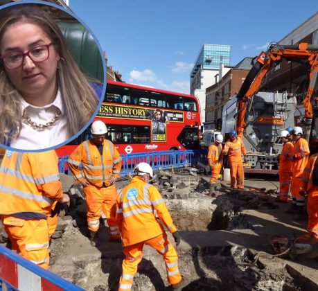 Thames Water dig up Enfield Town last week and (inset) Labour MP Feryal Clark