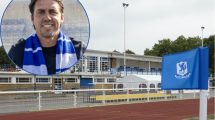 The Dave Bryant Stadium and (inset) Enfield Town FC manager Billy Holland