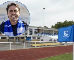 The Dave Bryant Stadium and (inset) Enfield Town FC manager Billy Holland