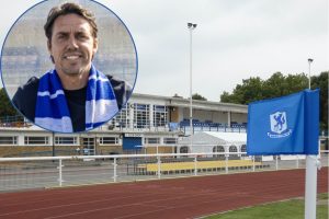 The Dave Bryant Stadium and (inset) Enfield Town FC manager Billy Holland
