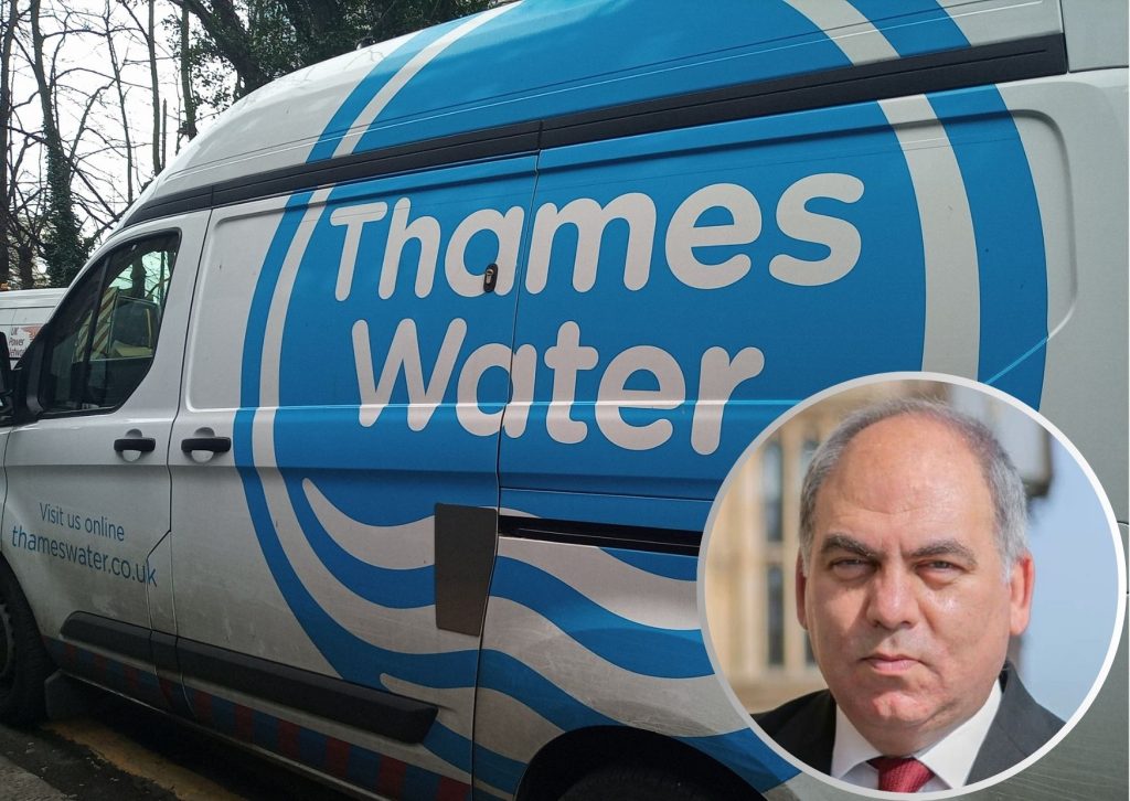 A Thames Water van and (inset) Bambos Charalambous MP