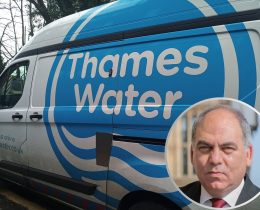 A Thames Water van and (inset) Bambos Charalambous MP