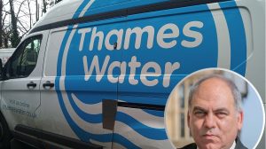 A Thames Water van and (inset) Bambos Charalambous MP