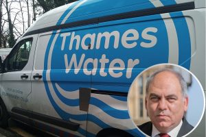 A Thames Water van and (inset) Bambos Charalambous MP
