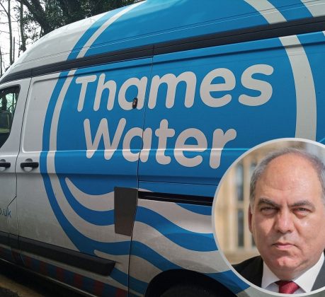 A Thames Water van and (inset) Bambos Charalambous MP