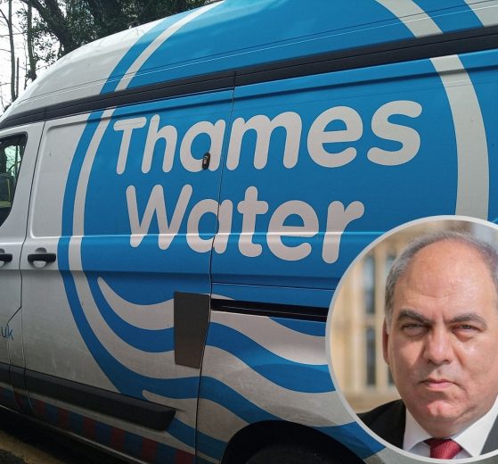 A Thames Water van and (inset) Bambos Charalambous MP