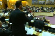 Alessandro Georgiou addresses the council chamber during Wednesday's heated debate (credit Enfield Council)