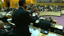 Alessandro Georgiou addresses the council chamber during Wednesday's heated debate (credit Enfield Council)