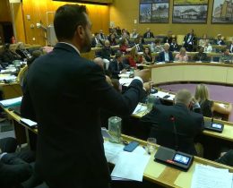 Alessandro Georgiou addresses the council chamber during Wednesday's heated debate (credit Enfield Council)