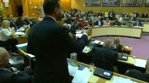 Alessandro Georgiou addresses the council chamber during Wednesday's heated debate (credit Enfield Council)
