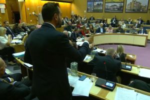 Alessandro Georgiou addresses the council chamber during Wednesday's heated debate (credit Enfield Council)