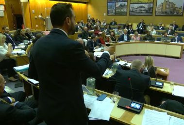Alessandro Georgiou addresses the council chamber during Wednesday's heated debate (credit Enfield Council)