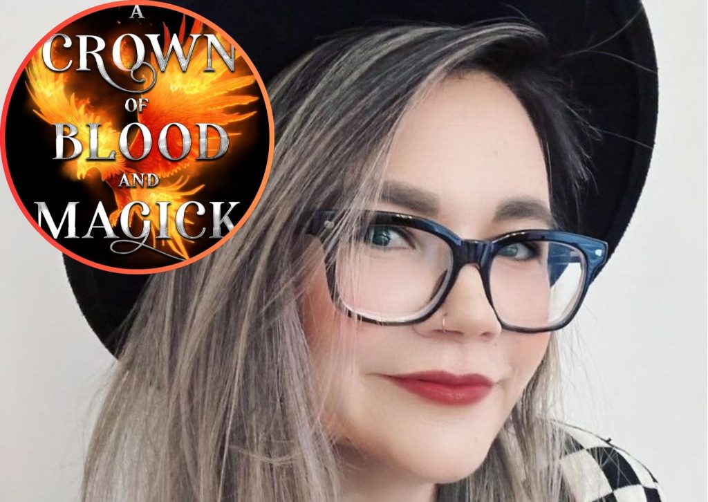 Amy de la Force and (inset) the cover of her new book A Crown of Blood and Magic