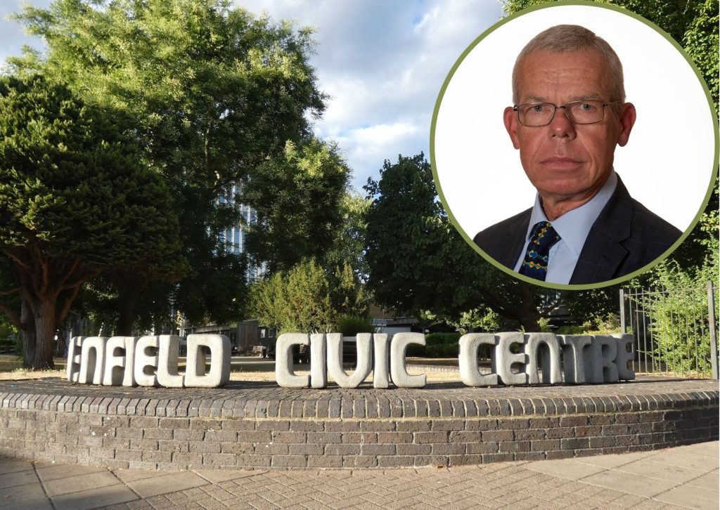 Enfield Civic Centre and (inset) deputy leader Michael Rye (credit Enfield Council)