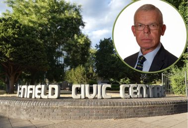 Enfield Civic Centre and (inset) deputy leader Michael Rye (credit Enfield Council)