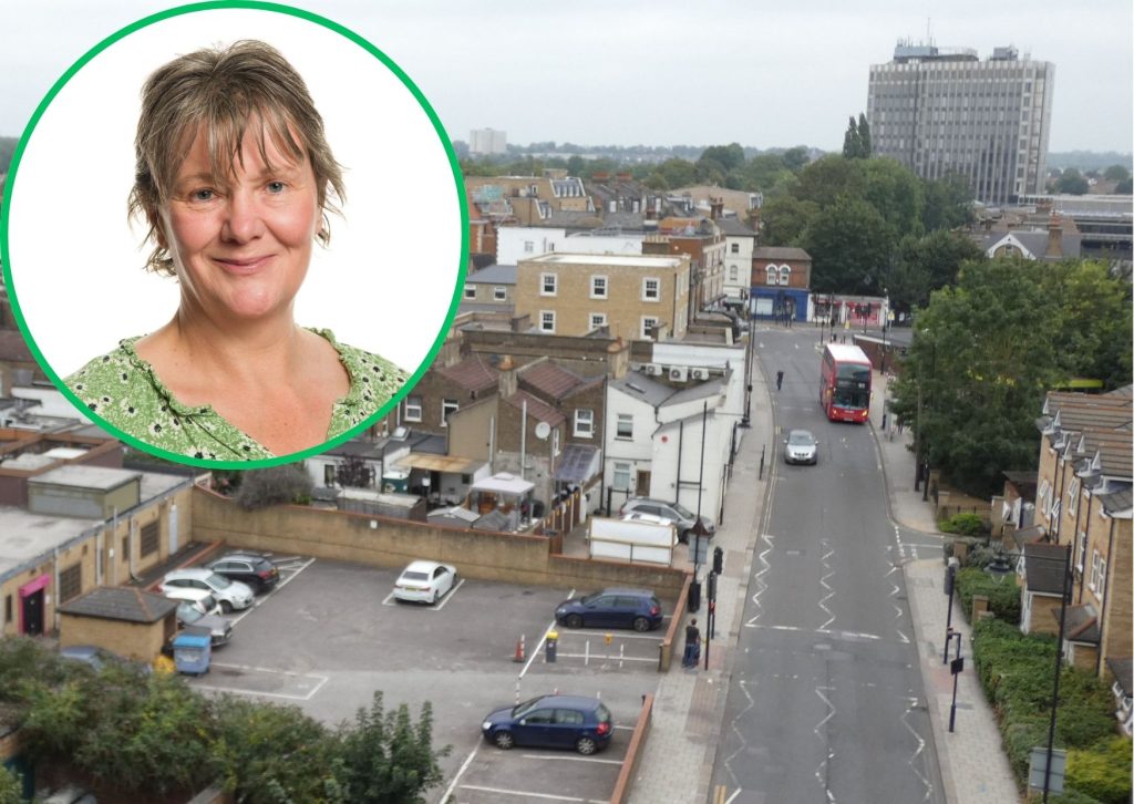 Genotin Road in Enfield Town with (inset) Green group leader Sarah Jons