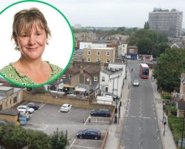 Genotin Road in Enfield Town with (inset) Green group leader Sarah Jons