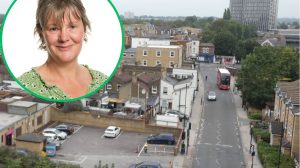 Genotin Road in Enfield Town with (inset) Green group leader Sarah Jons