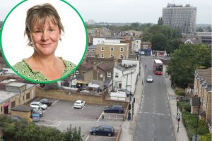 Genotin Road in Enfield Town with (inset) Green group leader Sarah Jons