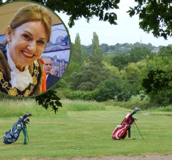 Golf and (inset) Enfield mayor Emma Supple