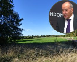 Green Belt land near Crews Hill Station and (inset) Jules Pipe at the London Assembly