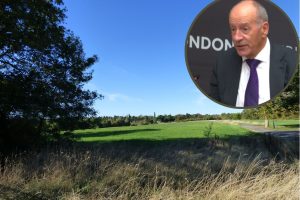 Green Belt land near Crews Hill Station and (inset) Jules Pipe at the London Assembly