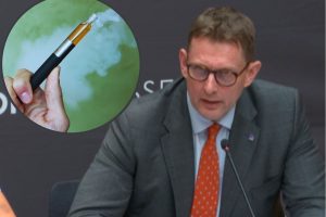 Jonathan Herriman at the London Assembly and (inset) vaping