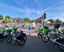 Lime bikes parked on the pavement around Southfields Station in Wandsworth borough (credit Harrison Galliven)