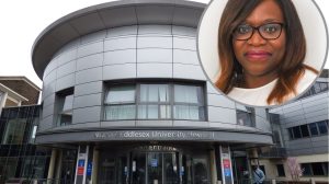 North Middlesex Hospital and (inset) Shola Adegoroye