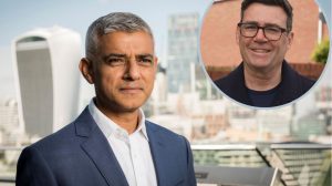 Sadiq Khan (credit GLA) and (inset) Prime Minister Andy Burnham