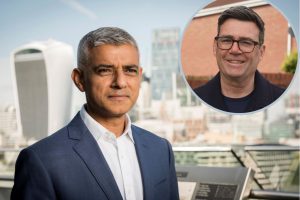 Sadiq Khan (credit GLA) and (inset) Prime Minister Andy Burnham