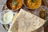 Vegetarian thali with chapatis at Karak Chaii
