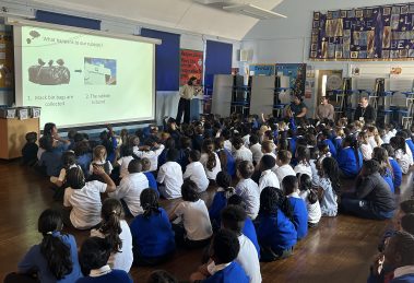 Freezywater Primary School pupils receive recycling tips (credit NLWA)