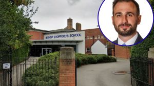Bishops Stopford's School (credit Google) and (inset) Alessandro Georgiou (credit Enfield Council)