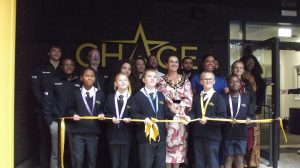 Enfield mayor Emma Supple joins schools pupils and staff for the ribbon cutting at Chace Community School
