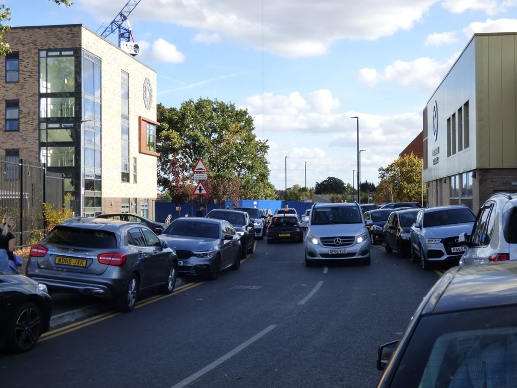Vehicles illegally parked along Hunters Way