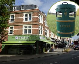 Church Street in Enfield Town and (inset) a litter bin