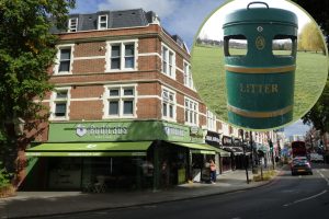 Church Street in Enfield Town and (inset) a litter bin